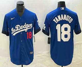 Mens Los Angeles Dodgers #18 Yoshinobu Yamamoto Number Blue 2021 City Connect Cool Base Stitched Jersey->los angeles dodgers->MLB Jersey